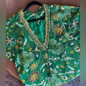 5 for $50 Zara | green shimmery kaftan | s